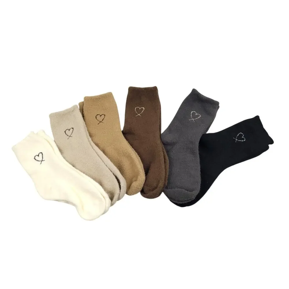 Jilly Warm Fuzzy Heart Socks 6 Pair Lot 6-11 Thick Plush Cozy Different Colors